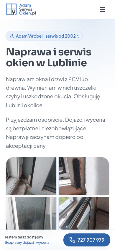 adamserwisokien.pl - mobile homepage