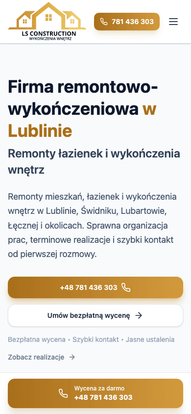 LS Construction - mobile homepage