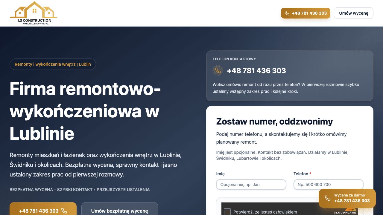 LS Construction - lokalna strona ofertowa pod frazę remonty Lublin