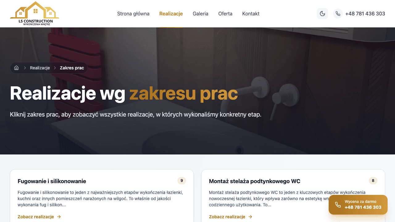 LS Construction - realizacje pogrupowane według zakresu prac