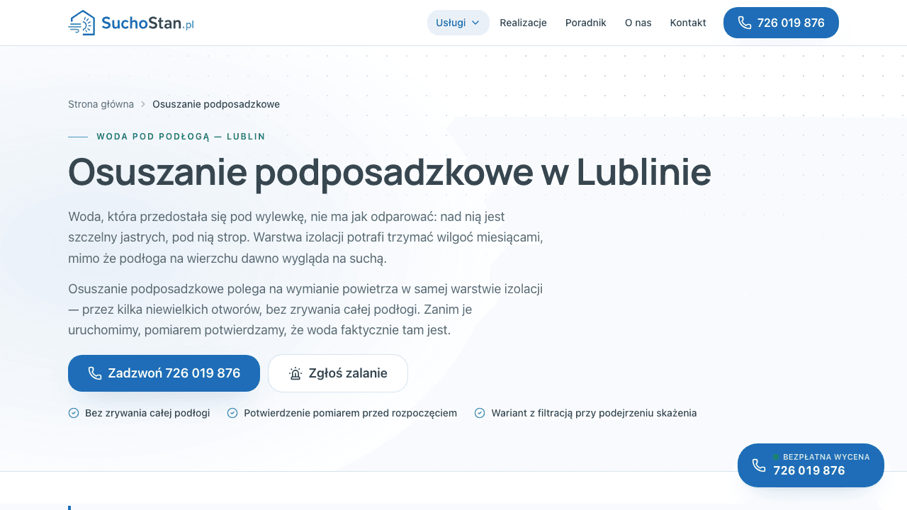 suchostan.pl - usługa osuszania podposadzkowego