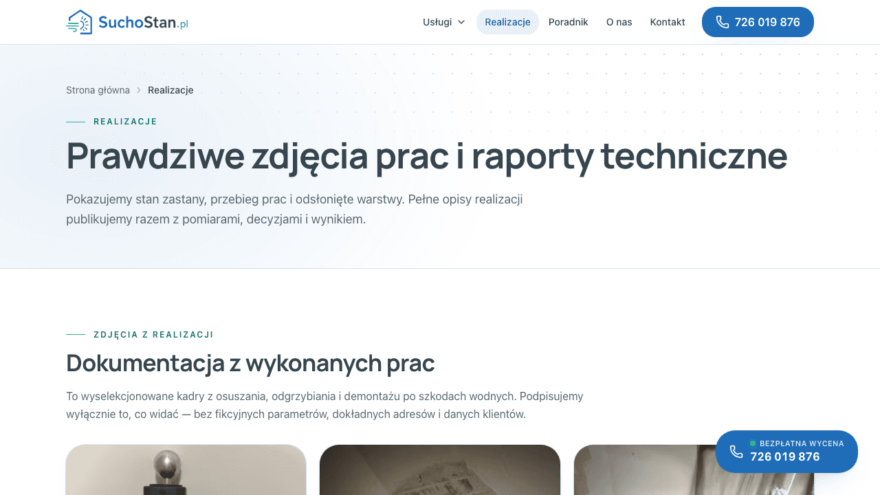 suchostan.pl - dokumentacja wykonanych prac i realizacje