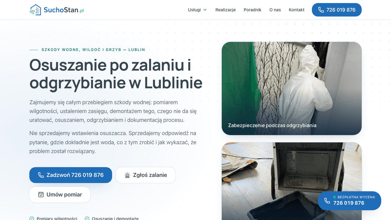 suchostan.pl - widok desktop strony głównej